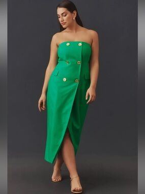 MARE MARE • nwt Anthropologie strapless trench midi dress - 2x green